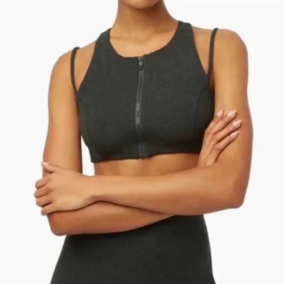 WeWoreWhat Other - NWT WeWoreWhat Double Strap Zip Up Bra Dark Heather Grey Size Small S NEW